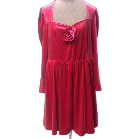 Ava & Viv Dress XXL Rose Velvet Sweetheart Neckline Rosette Midi A-Line - Picture 1 of 12